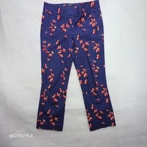 Ann Taylor LOFT Navy Blue Floral Ankle Pants Womens Size 6 Cotton Stretch T